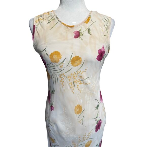 Vintage Y2K Cream Floral Fairy Whimsy Maxi Church Spring Dress Sleeveless (M) - Picture 4 of 6